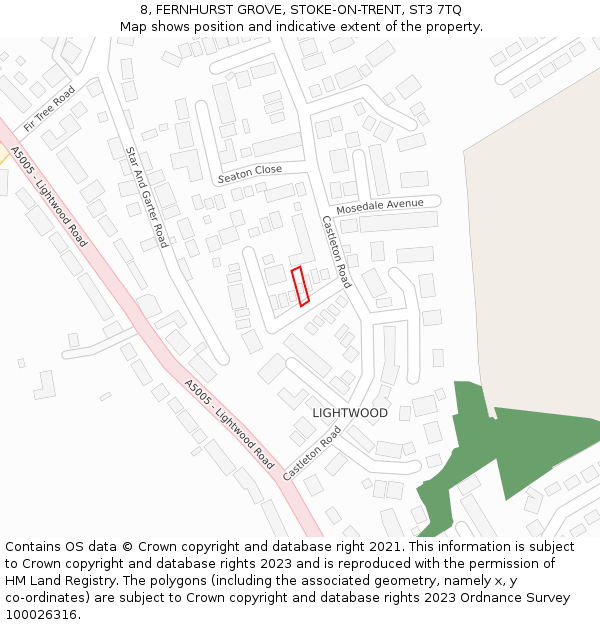 8, FERNHURST GROVE, STOKE-ON-TRENT, ST3 7TQ: Location map and indicative extent of plot