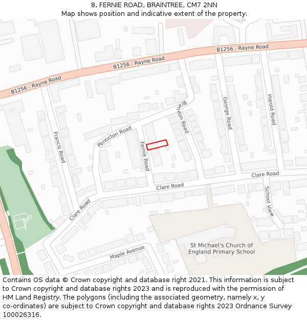 8, FERNIE ROAD, BRAINTREE, CM7 2NN: Location map and indicative extent of plot