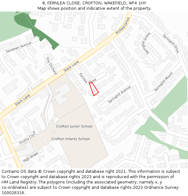 8, FERNLEA CLOSE, CROFTON, WAKEFIELD, WF4 1HY: Location map and indicative extent of plot