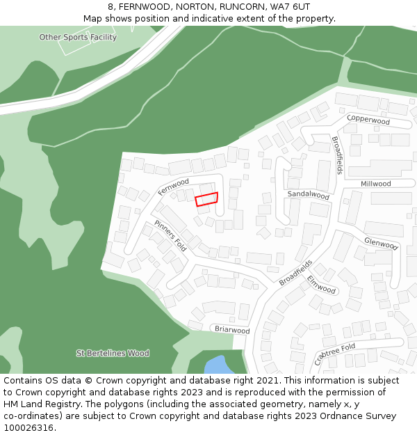 8, FERNWOOD, NORTON, RUNCORN, WA7 6UT: Location map and indicative extent of plot