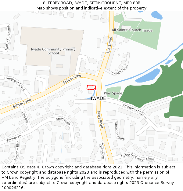 8, FERRY ROAD, IWADE, SITTINGBOURNE, ME9 8RR: Location map and indicative extent of plot