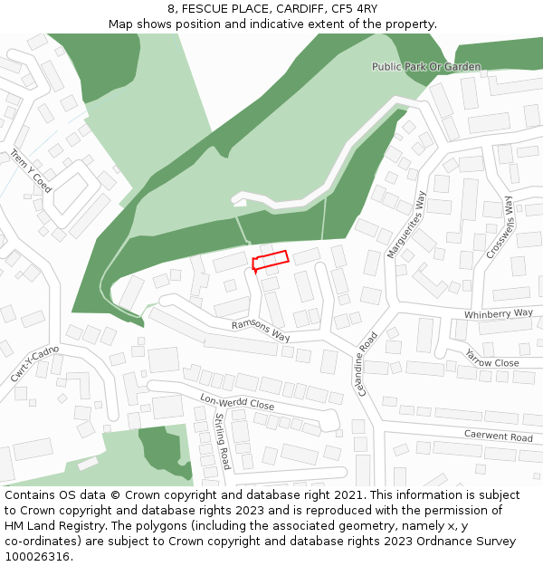 8, FESCUE PLACE, CARDIFF, CF5 4RY: Location map and indicative extent of plot