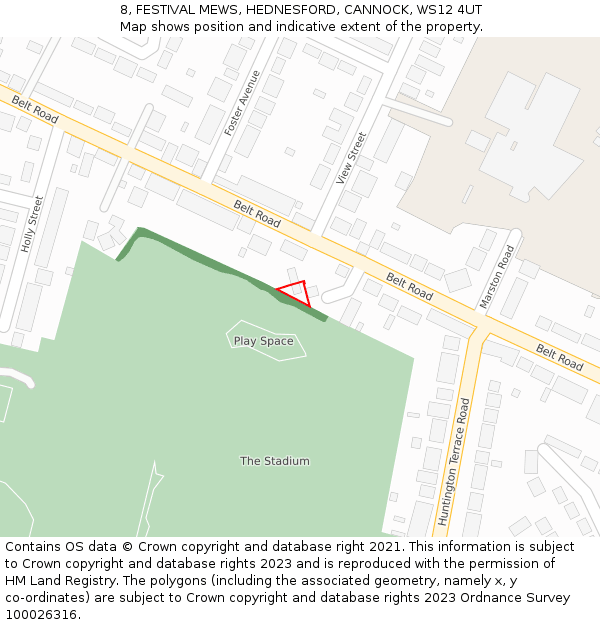 8, FESTIVAL MEWS, HEDNESFORD, CANNOCK, WS12 4UT: Location map and indicative extent of plot