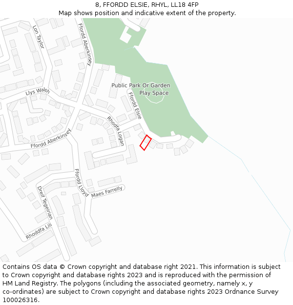 8, FFORDD ELSIE, RHYL, LL18 4FP: Location map and indicative extent of plot