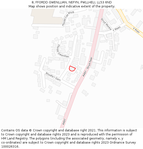 8, FFORDD GWENLLIAN, NEFYN, PWLLHELI, LL53 6ND: Location map and indicative extent of plot