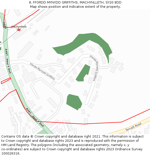 8, FFORDD MYNYDD GRIFFITHS, MACHYNLLETH, SY20 8DD: Location map and indicative extent of plot