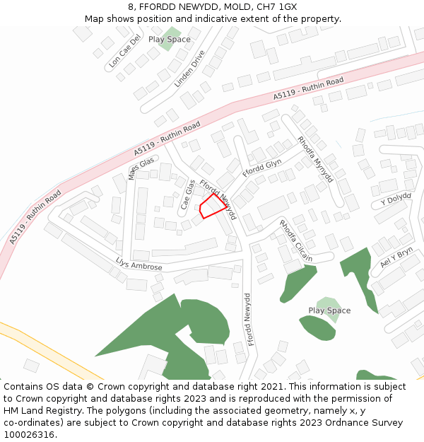 8, FFORDD NEWYDD, MOLD, CH7 1GX: Location map and indicative extent of plot