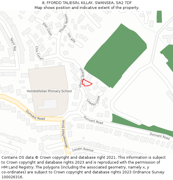 8, FFORDD TALIESIN, KILLAY, SWANSEA, SA2 7DF: Location map and indicative extent of plot