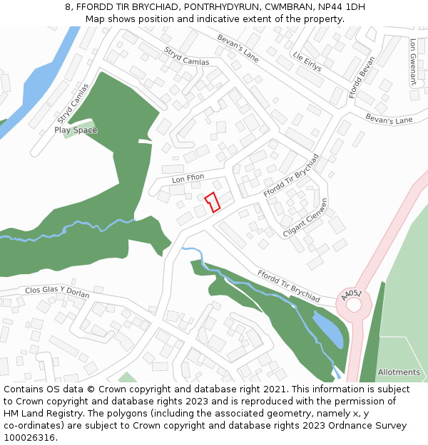 8, FFORDD TIR BRYCHIAD, PONTRHYDYRUN, CWMBRAN, NP44 1DH: Location map and indicative extent of plot