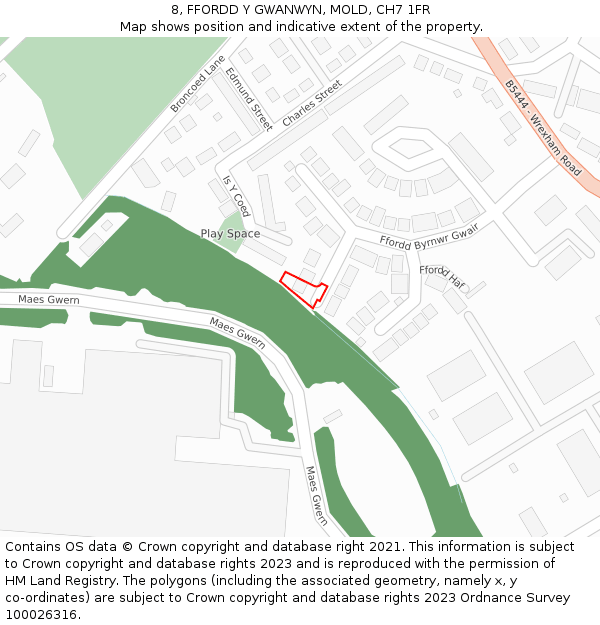 8, FFORDD Y GWANWYN, MOLD, CH7 1FR: Location map and indicative extent of plot