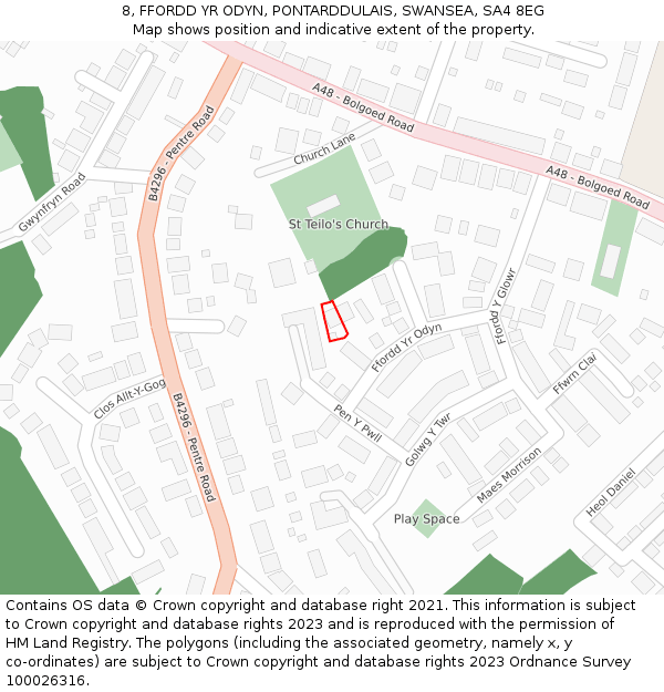 8, FFORDD YR ODYN, PONTARDDULAIS, SWANSEA, SA4 8EG: Location map and indicative extent of plot