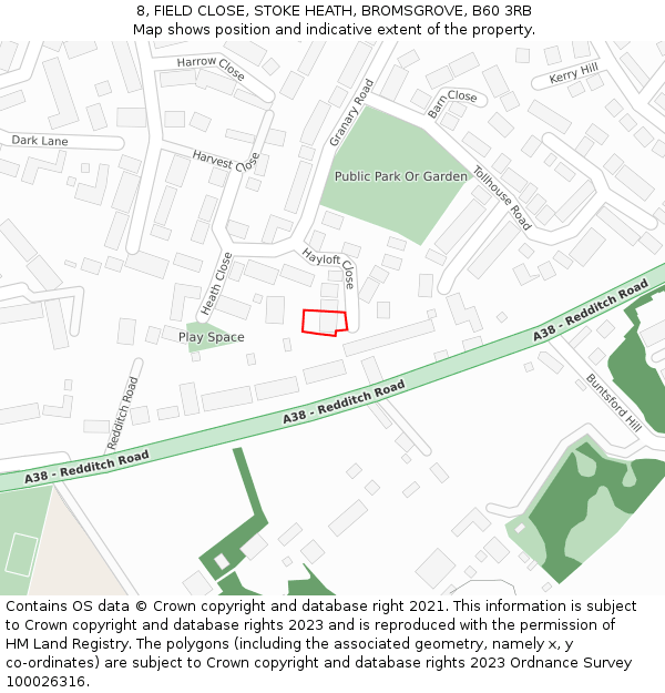 8, FIELD CLOSE, STOKE HEATH, BROMSGROVE, B60 3RB: Location map and indicative extent of plot