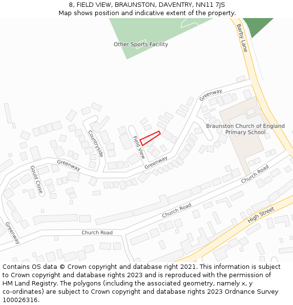 8, FIELD VIEW, BRAUNSTON, DAVENTRY, NN11 7JS: Location map and indicative extent of plot