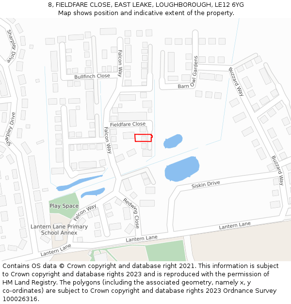 8, FIELDFARE CLOSE, EAST LEAKE, LOUGHBOROUGH, LE12 6YG: Location map and indicative extent of plot