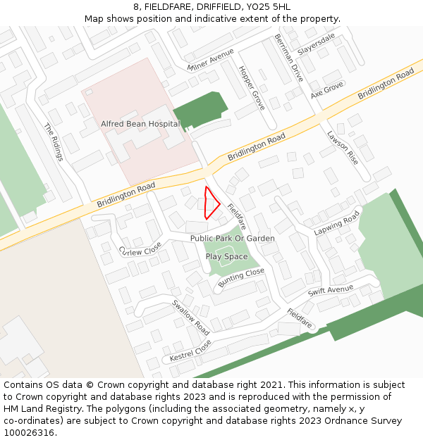 8, FIELDFARE, DRIFFIELD, YO25 5HL: Location map and indicative extent of plot