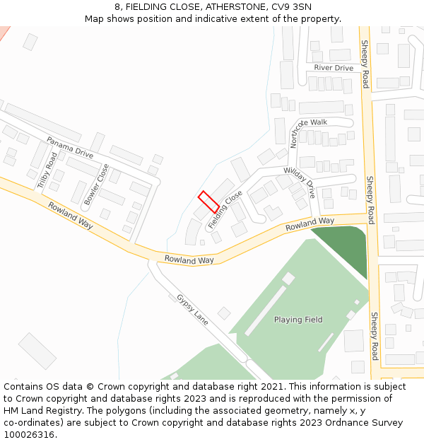 8, FIELDING CLOSE, ATHERSTONE, CV9 3SN: Location map and indicative extent of plot