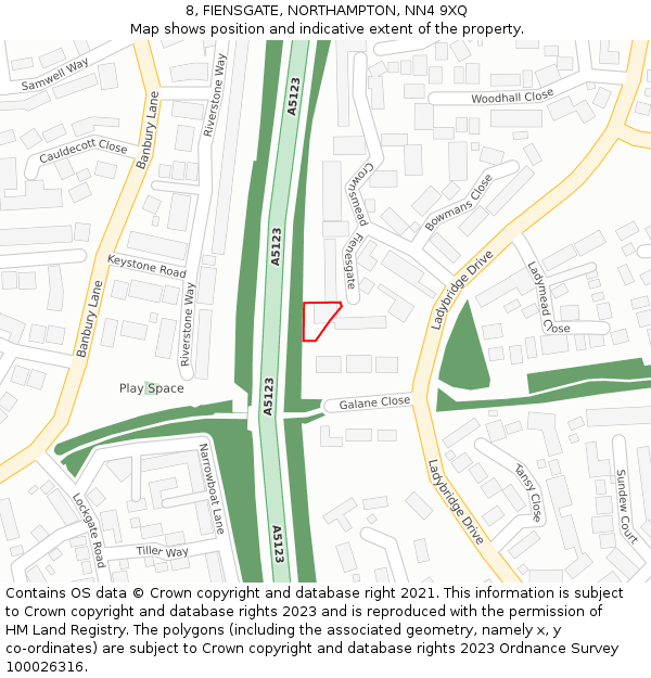 8, FIENSGATE, NORTHAMPTON, NN4 9XQ: Location map and indicative extent of plot