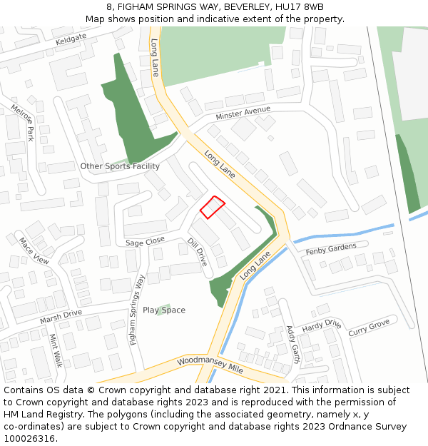 8, FIGHAM SPRINGS WAY, BEVERLEY, HU17 8WB: Location map and indicative extent of plot