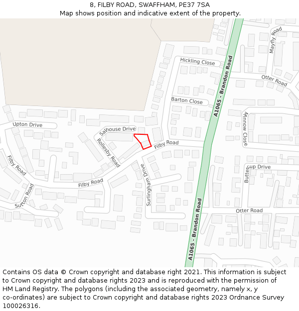 8, FILBY ROAD, SWAFFHAM, PE37 7SA: Location map and indicative extent of plot