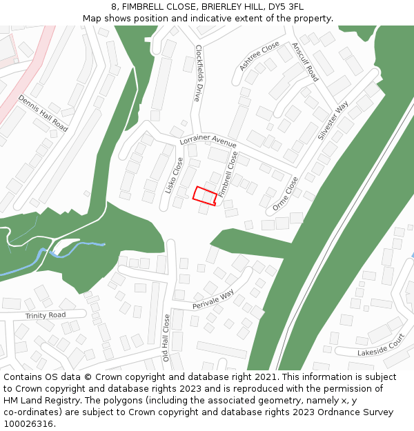 8, FIMBRELL CLOSE, BRIERLEY HILL, DY5 3FL: Location map and indicative extent of plot