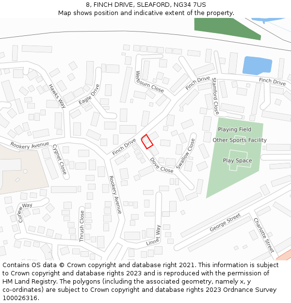 8, FINCH DRIVE, SLEAFORD, NG34 7US: Location map and indicative extent of plot