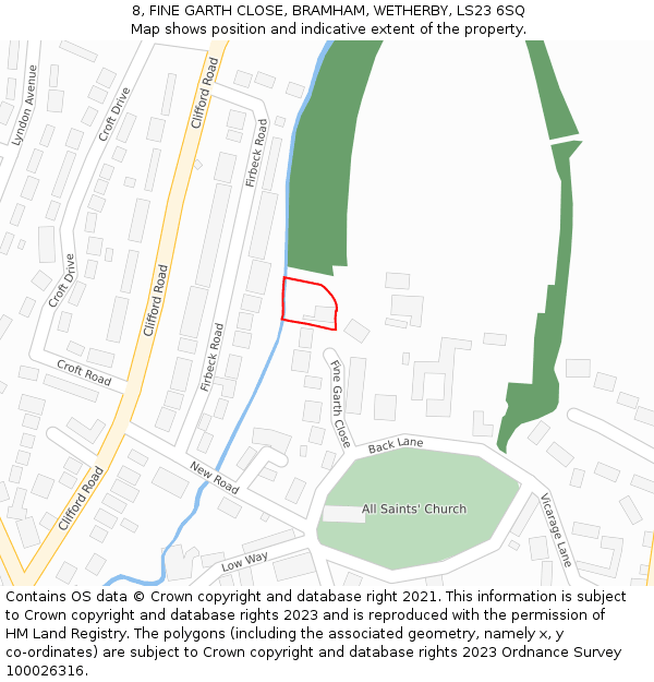 8, FINE GARTH CLOSE, BRAMHAM, WETHERBY, LS23 6SQ: Location map and indicative extent of plot