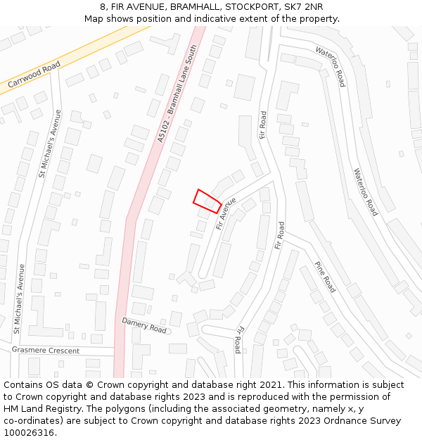 8, FIR AVENUE, BRAMHALL, STOCKPORT, SK7 2NR: Location map and indicative extent of plot