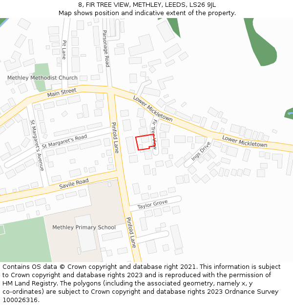 8, FIR TREE VIEW, METHLEY, LEEDS, LS26 9JL: Location map and indicative extent of plot