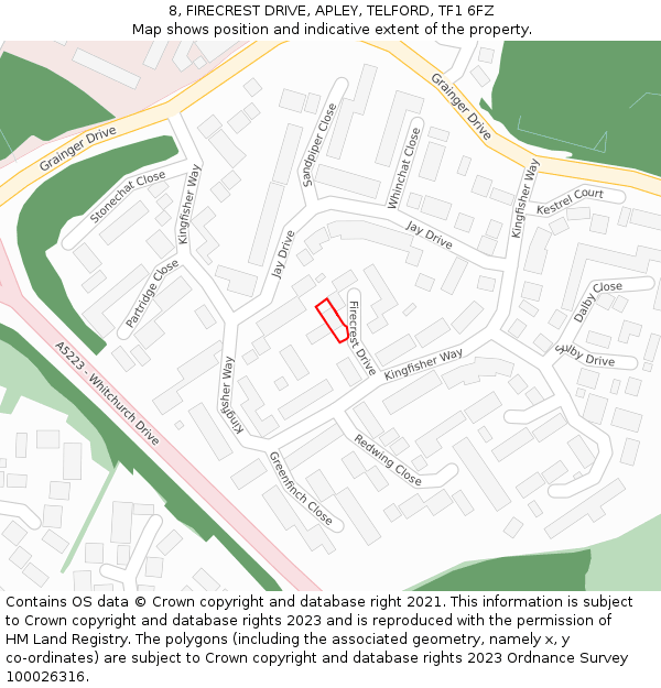8, FIRECREST DRIVE, APLEY, TELFORD, TF1 6FZ: Location map and indicative extent of plot