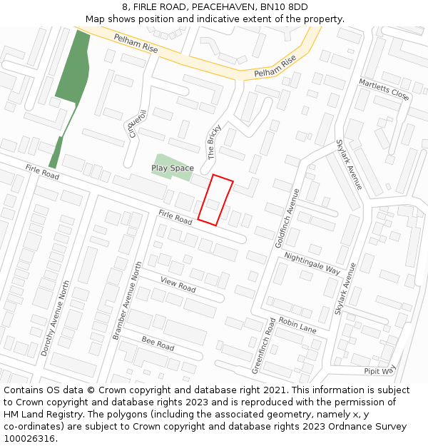 8, FIRLE ROAD, PEACEHAVEN, BN10 8DD: Location map and indicative extent of plot