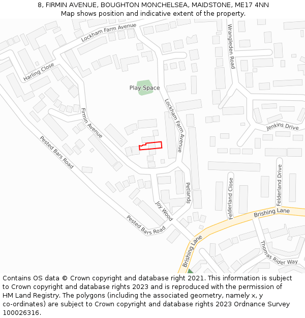 8, FIRMIN AVENUE, BOUGHTON MONCHELSEA, MAIDSTONE, ME17 4NN: Location map and indicative extent of plot