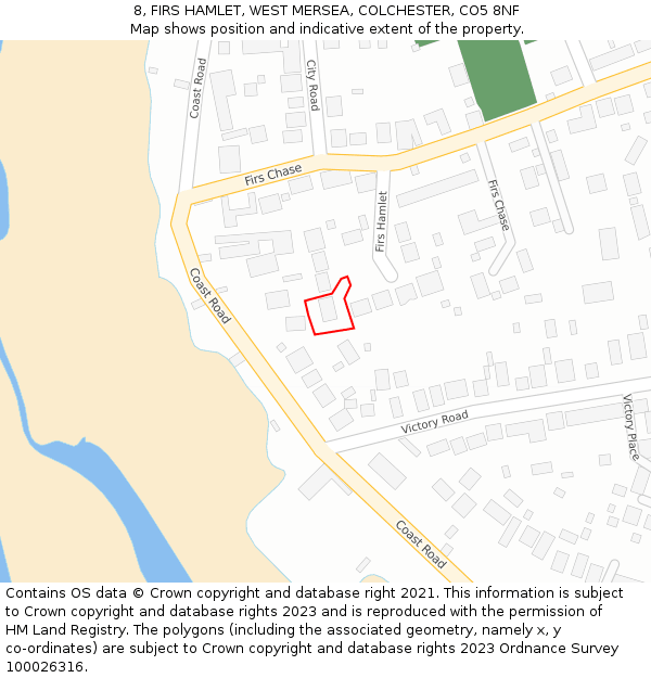 8, FIRS HAMLET, WEST MERSEA, COLCHESTER, CO5 8NF: Location map and indicative extent of plot