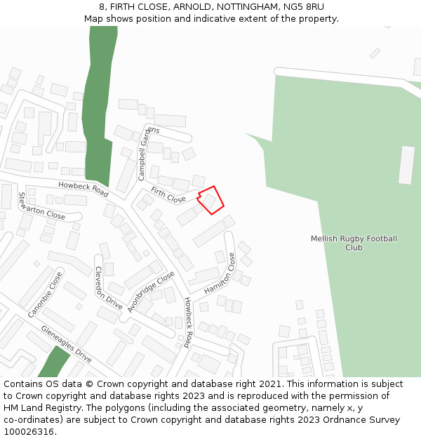 8, FIRTH CLOSE, ARNOLD, NOTTINGHAM, NG5 8RU: Location map and indicative extent of plot