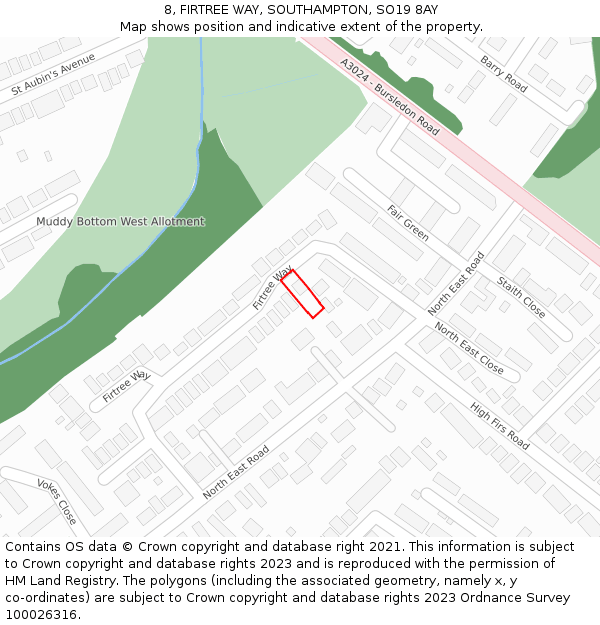 8, FIRTREE WAY, SOUTHAMPTON, SO19 8AY: Location map and indicative extent of plot