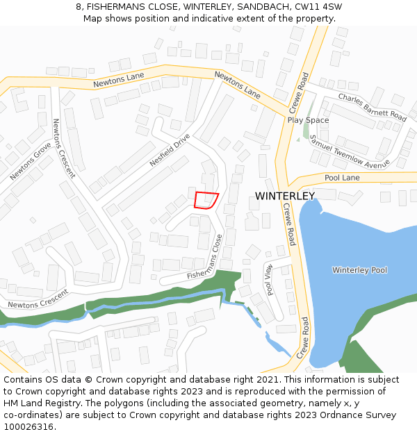 8, FISHERMANS CLOSE, WINTERLEY, SANDBACH, CW11 4SW: Location map and indicative extent of plot