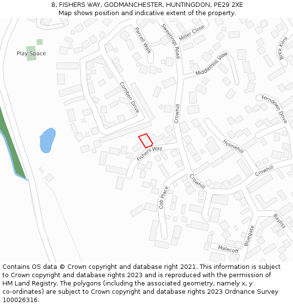 8, FISHERS WAY, GODMANCHESTER, HUNTINGDON, PE29 2XE: Location map and indicative extent of plot