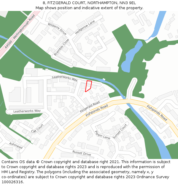 8, FITZGERALD COURT, NORTHAMPTON, NN3 9EL: Location map and indicative extent of plot