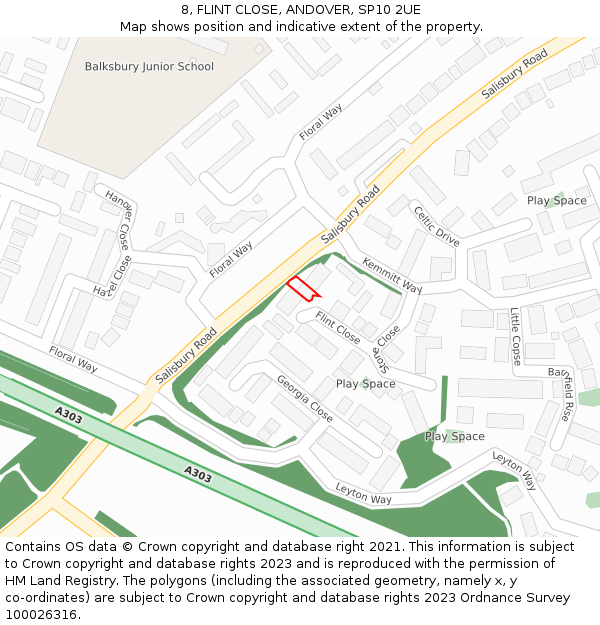 8, FLINT CLOSE, ANDOVER, SP10 2UE: Location map and indicative extent of plot