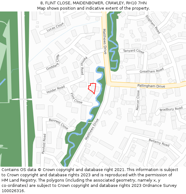 8, FLINT CLOSE, MAIDENBOWER, CRAWLEY, RH10 7HN: Location map and indicative extent of plot