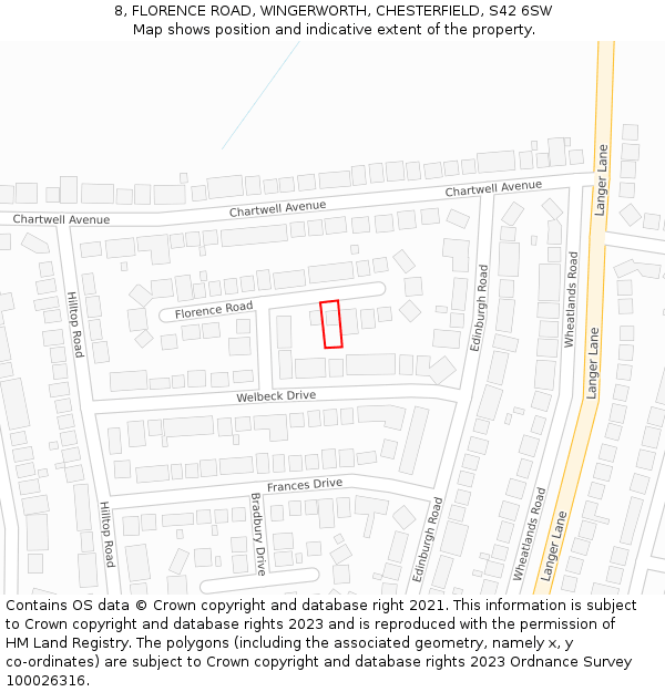 8, FLORENCE ROAD, WINGERWORTH, CHESTERFIELD, S42 6SW: Location map and indicative extent of plot