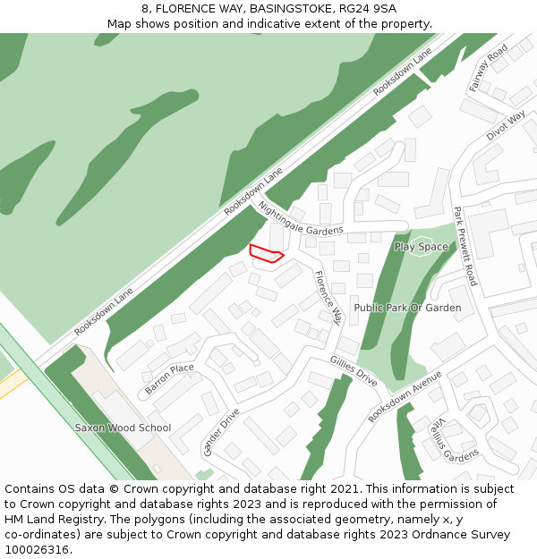 8, FLORENCE WAY, BASINGSTOKE, RG24 9SA: Location map and indicative extent of plot