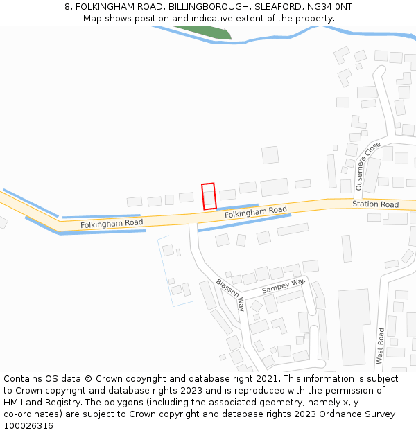 8, FOLKINGHAM ROAD, BILLINGBOROUGH, SLEAFORD, NG34 0NT: Location map and indicative extent of plot