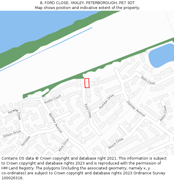 8, FORD CLOSE, YAXLEY, PETERBOROUGH, PE7 3DT: Location map and indicative extent of plot