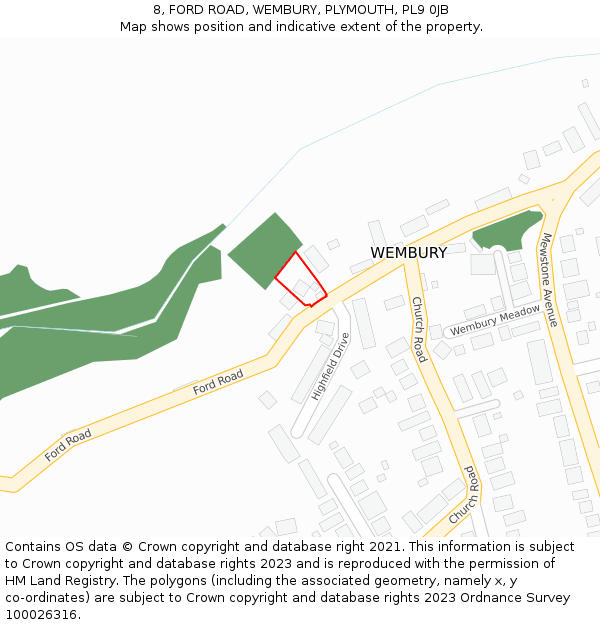 8, FORD ROAD, WEMBURY, PLYMOUTH, PL9 0JB: Location map and indicative extent of plot