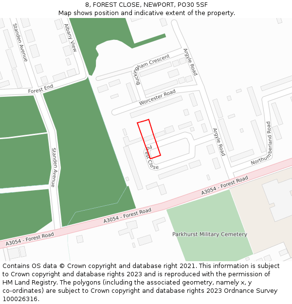 8, FOREST CLOSE, NEWPORT, PO30 5SF: Location map and indicative extent of plot