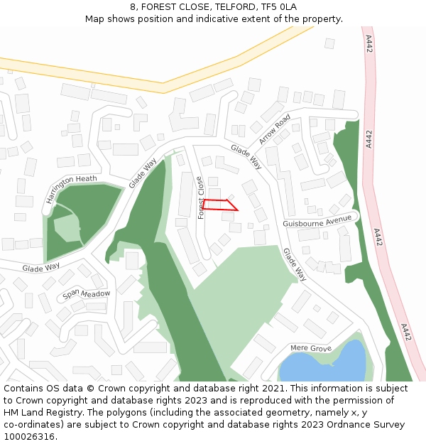 8, FOREST CLOSE, TELFORD, TF5 0LA: Location map and indicative extent of plot