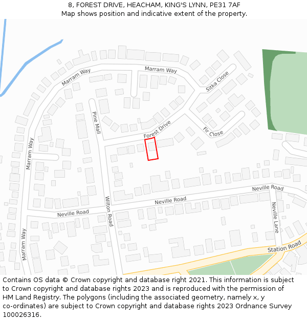 8, FOREST DRIVE, HEACHAM, KING'S LYNN, PE31 7AF: Location map and indicative extent of plot