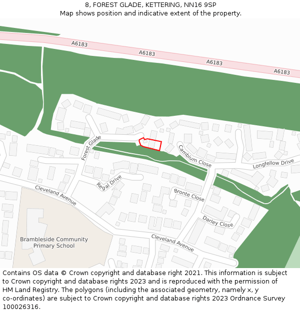 8, FOREST GLADE, KETTERING, NN16 9SP: Location map and indicative extent of plot