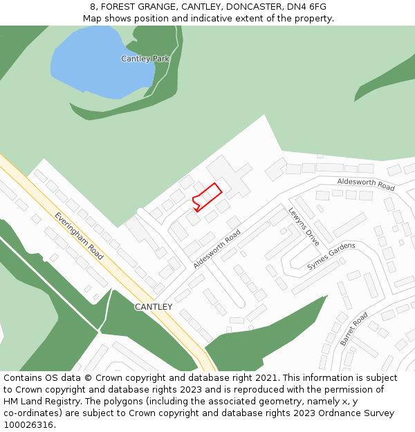 8, FOREST GRANGE, CANTLEY, DONCASTER, DN4 6FG: Location map and indicative extent of plot