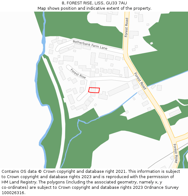 8, FOREST RISE, LISS, GU33 7AU: Location map and indicative extent of plot